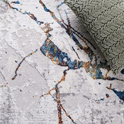 SAFAVIEH Amelia Collection Accent Rug - 4'5" x 6'5", Grey & Blue Gold, Modern Abstract Design, Non-Shedding & Easy Care, Ideal for High Traffic Areas in Entryway, Living Room, Bedroom (ALA293M)