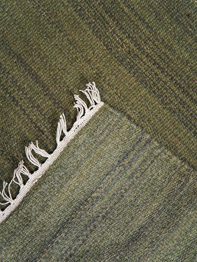 Rugsotic Carpets Hand Woven Flat Weave Kilim Wool 6'x9' Area Rug Solid Olive D00111
