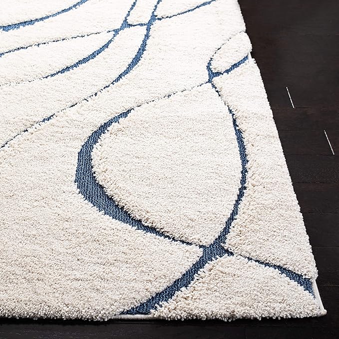 SAFAVIEH Florida Shag Collection X-Large Area Rug - 11' x 15', Cream & Blue, Non-Shedding & Easy Care, 1.2-inch Thick Ideal for High Traffic Areas in Living Room, Bedroom (SG471-1165)