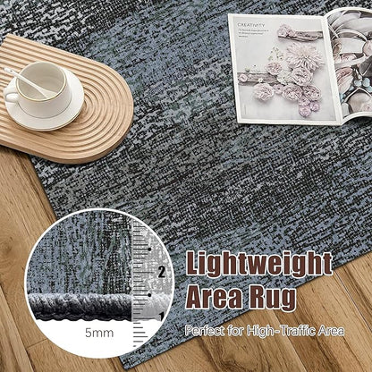RUGSURE Washable Area Rug - 1/6 Thick - Stain & Water Resistant Non-Slip - Resistant Rug for Living Room, Bedroom, Nursery, Pet & Child Friendly, Vintage Charm Area Rugs (Darkgrey+Bule, 4' x 6')