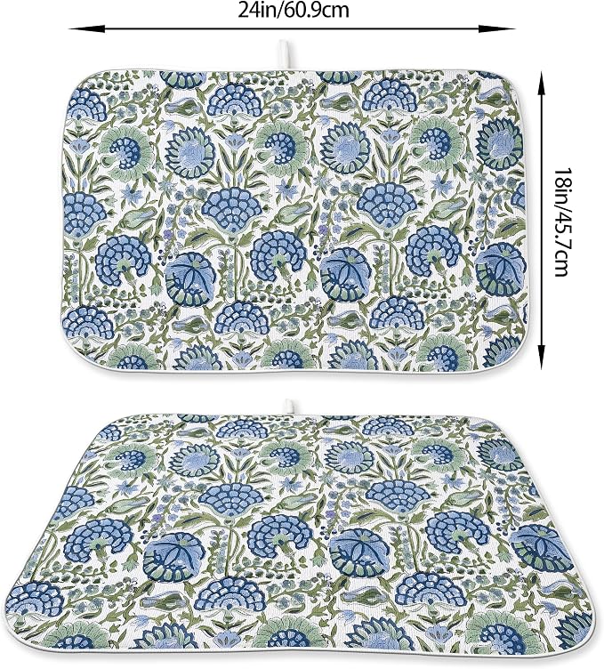 Blue Sage Green Floral Dish Drying Mats 18x24 Inch Sage Green Block Print - Image 6