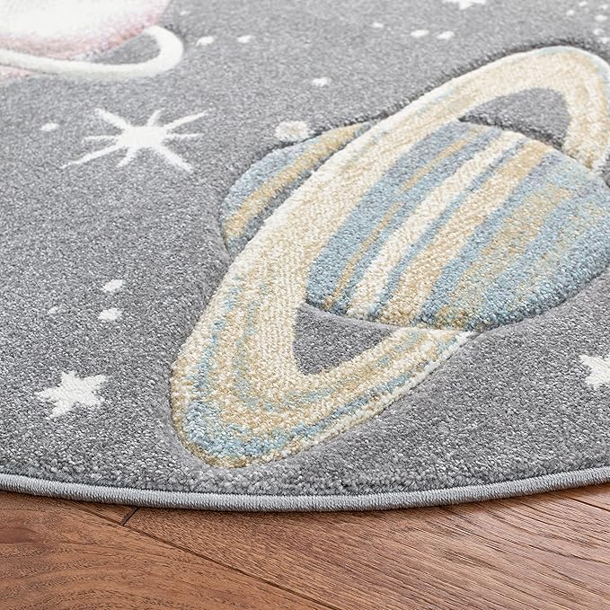 SAFAVIEH Carousel Kids Collection 6'7" Round Grey/Lavender CRK103F Outer Space Non-Shedding Playroom Nursery Bedroom Area Rug