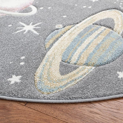 SAFAVIEH Carousel Kids Collection 6'7" Round Grey/Lavender CRK103F Outer Space Non-Shedding Playroom Nursery Bedroom Area Rug