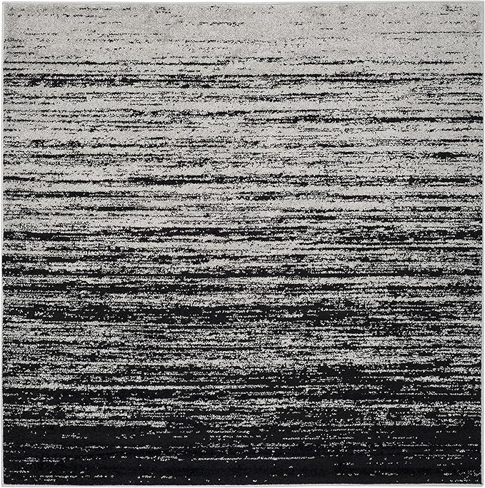 SAFAVIEH Adirondack Collection Area Rug - 10' Square, Silver & Black, Modern Ombre Design, Non Shedding & Easy to Clean, Ideal for Living Room, Bedroom, Office, Dining Space (ADR113A)