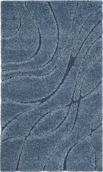 SAFAVIEH Florida Shag Collection Accent Rug - 3'3" x 5'3", Light Blue & Blue, Non-Shedding & Easy Care, 1.2-inch Thick Ideal for High Traffic Areas in Entryway, Living Room, Bedroom (SG471-6065)