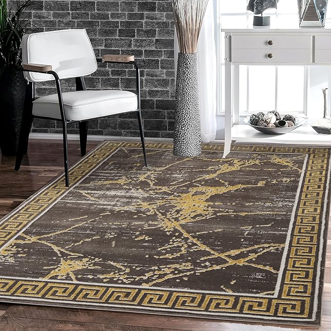 GLORY RUGS Area Rugs Marble 5x7 Brown Gold Carpet Modern Abstract Rug Living Room Dining Bedroom Rug