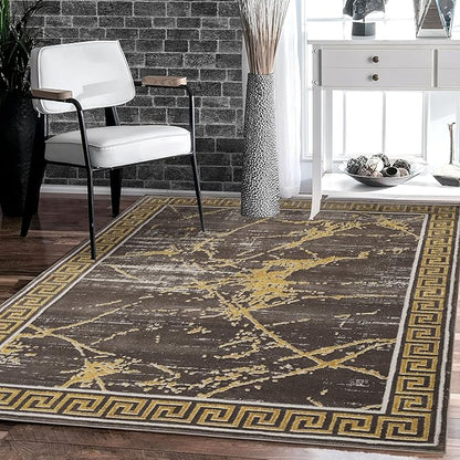 GLORY RUGS Area Rugs Marble 5x7 Brown Gold Carpet Modern Abstract Rug Living Room Dining Bedroom Rug