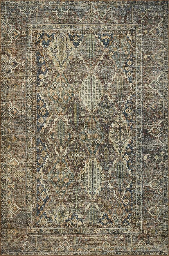Loloi Magnolia Home by Joanna Gaines Banks Collection BAN-05 Spice/Blue 2'-6" x 9'-6", .13" Pile Height, Machine Washable, Runner Rug