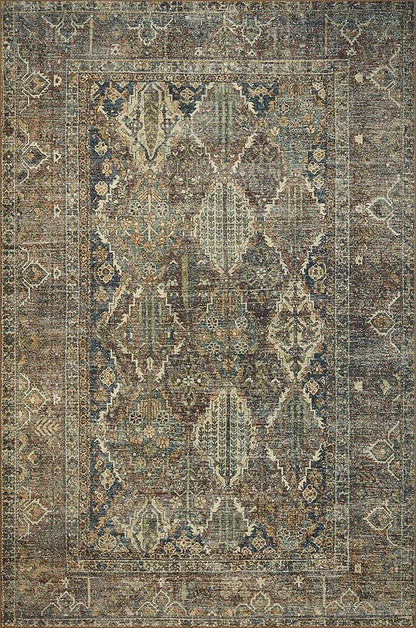 Loloi Magnolia Home by Joanna Gaines Banks Collection BAN-05 Spice/Blue 2'-6" x 9'-6", .13" Pile Height, Machine Washable, Runner Rug