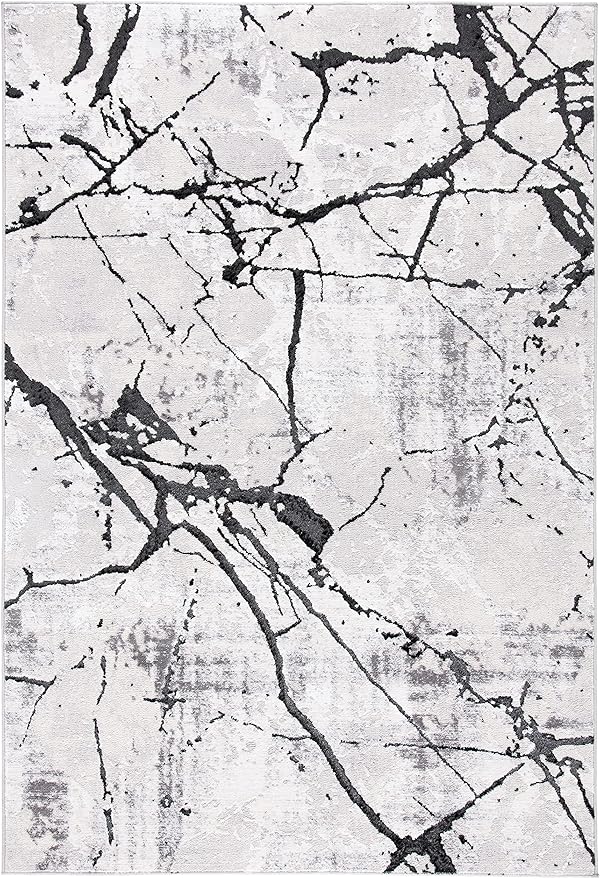 SAFAVIEH Amelia Collection Area Rug - 6'7" Square, Grey & Black, Modern Abstract Design, Non-Shedding & Easy Care, Ideal for High Traffic Areas in Living Room, Bedroom (ALA293K)