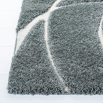 SAFAVIEH Florida Shag Collection Area Rug - 6'7" Square, Sage & Ivory, Scroll Design, Non-Shedding & Easy Care, 1.2-inch Thick Ideal for High Traffic Areas in Living Room, Bedroom (SG471-5112)