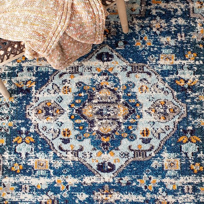 SAFAVIEH Madison Collection Accent Rug - 3' x 5', Navy & Beige, Boho Diamond Distressed Design, Non-Shedding & Easy Care, Ideal for High Traffic Areas in Entryway, Living Room, Bedroom (MAD418M)