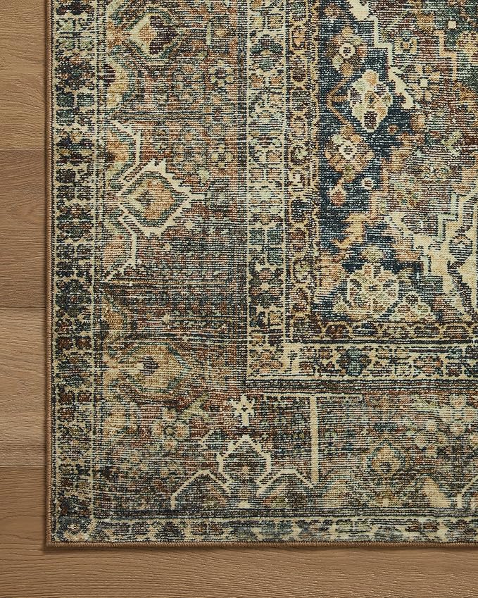 Loloi Magnolia Home by Joanna Gaines Banks Collection BAN-05 Spice/Blue 2'-6" x 9'-6", .13" Pile Height, Machine Washable, Runner Rug