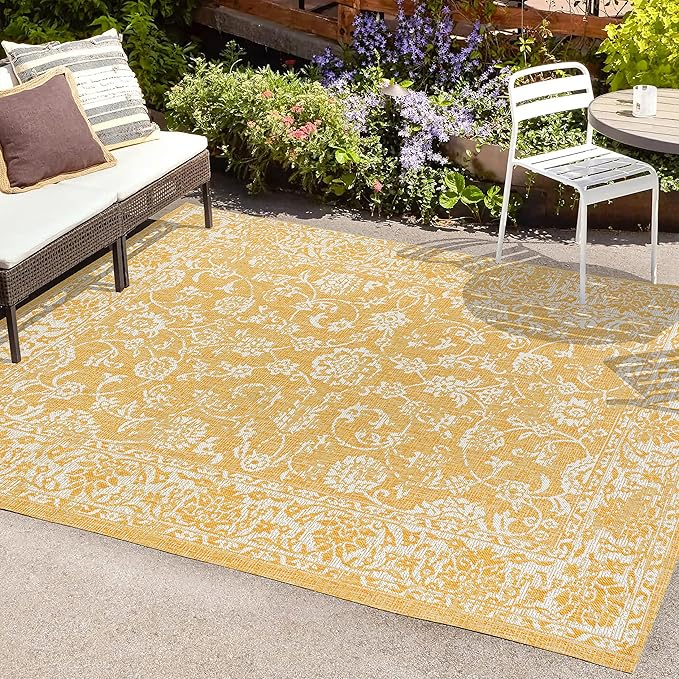 JONATHAN Y Weave Floral Indoor Outdoor Area Rug 4X6 Yellow/Cream, Tela Bohemian Textured for Backyard, Patio, Porch, Easy-Cleaning, High Traffic, Pet-Friendly, Non-Shedding (SMB100E-4)