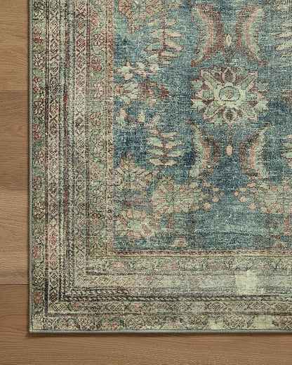 Loloi Magnolia Home by Joanna Gaines Banks Collection BAN-01 Ocean/Spice 3'-6" x 5'-6" .13" Pile Height, Machine Washable, Accent Rug