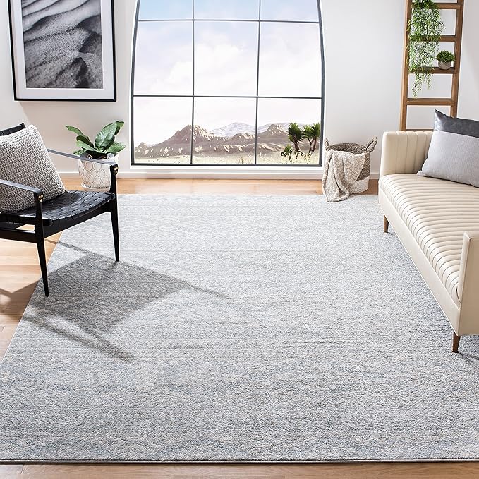 SAFAVIEH Tulum Collection Area Rug - 8' Square, Light Grey & Ivory, Moroccan Boho Tribal Design, Non-Shedding & Easy to Clean, Ideal for Living Room, Bedroom, Dining Space (TUL272F)