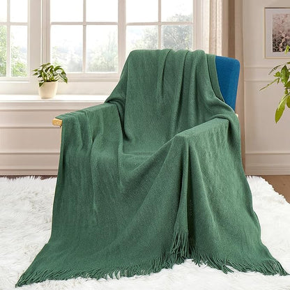 Homiest Decorative Knitted Throw Blanket with Fringe Soft & Cozy Tassel Blanket for Couch Sofa Bed (Dark Green, 50x60)