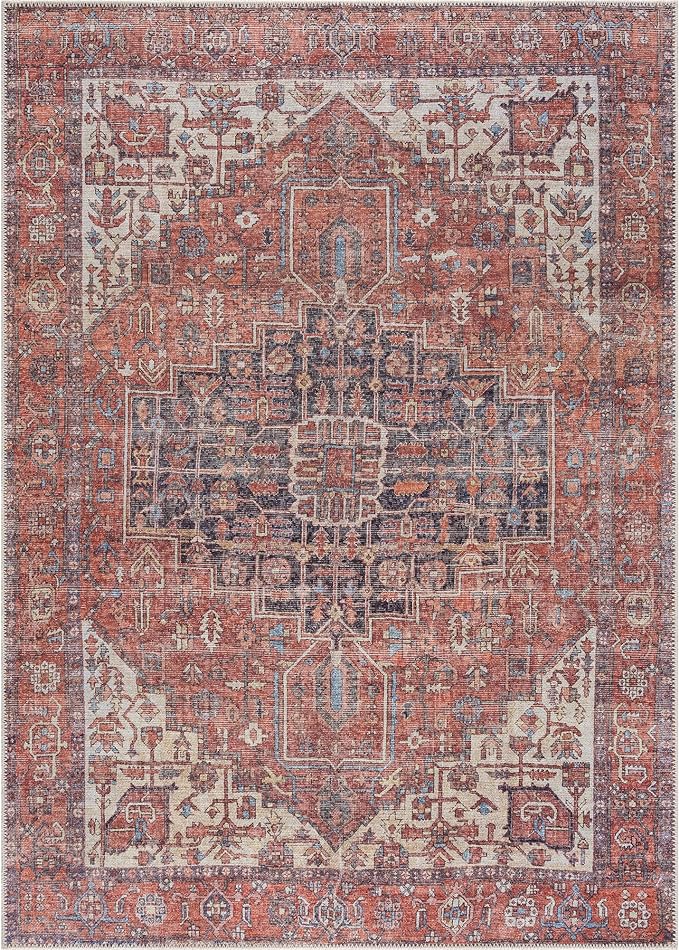 Bloom Rugs Washable Non-Slip 10x14 Rug - Red/Orange/Beige Traditional Oriental Area Rug for Living Room, Bedroom, Dining Room, and Kitchen - Exact Size: 10' x 14'