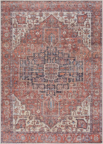 Bloom Rugs Washable Non-Slip 10x14 Rug - Red/Orange/Beige Traditional Oriental Area Rug for Living Room, Bedroom, Dining Room, and Kitchen - Exact Size: 10' x 14'