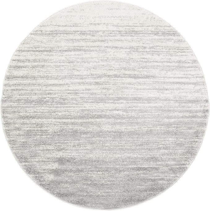 SAFAVIEH Adirondack Collection Area Rug - 7' Round, Ivory & Silver, Modern Ombre Design, Non Shedding & Easy to Clean, Ideal for Living Room, Bedroom, Office, Dining Space (ADR113B)