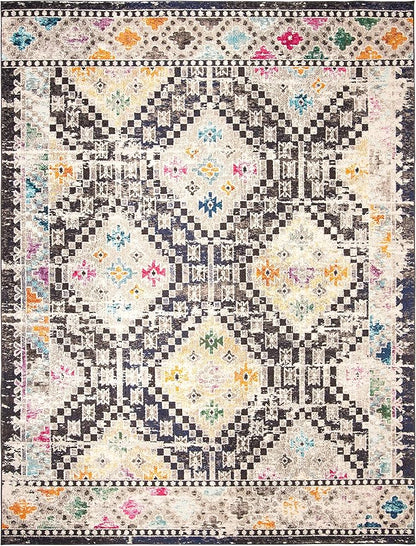 SAFAVIEH Area Rug 8x10 - Madison Collection - Large - Black & Yellow, Boho Diamond Distressed Design, Non-Shedding & Easy Cleaning, Ideal for Living Room, Bedroom, Office, Dining Space (MAD418Z)