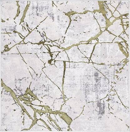 SAFAVIEH Amelia Collection Area Rug - 6'7" Square, Grey & Green, Modern Abstract Design, Non-Shedding & Easy Care, Ideal for High Traffic Areas in Living Room, Bedroom (ALA293J)