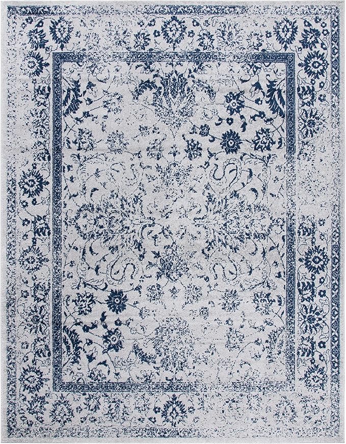 SAFAVIEH Area Rug 11x15 - Adirondack Collection - Large - Grey & Navy, Distressed Vintage Floral Design, Non-Shedding & Easy to Clean, Ideal for Living Room, Bedroom, Dining Space (ADR109P)