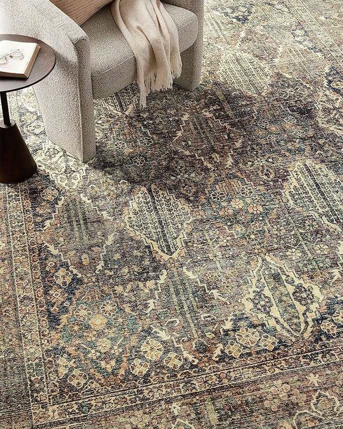 Loloi Magnolia Home by Joanna Gaines Banks Collection BAN-05 Spice/Blue 2'-6" x 9'-6", .13" Pile Height, Machine Washable, Runner Rug