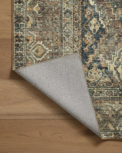 Loloi Magnolia Home by Joanna Gaines Banks Collection BAN-05 Spice/Blue 2'-6" x 9'-6", .13" Pile Height, Machine Washable, Runner Rug
