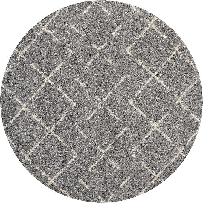 SAFAVIEH Arizona Shag Collection 5'1" Round Grey/Ivory ASG743D Moroccan Diamond Non-Shedding Living Room Bedroom Dining Room Entryway Plush 1.6-inch Thick Area Rug