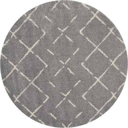 SAFAVIEH Arizona Shag Collection 5'1" Round Grey/Ivory ASG743D Moroccan Diamond Non-Shedding Living Room Bedroom Dining Room Entryway Plush 1.6-inch Thick Area Rug