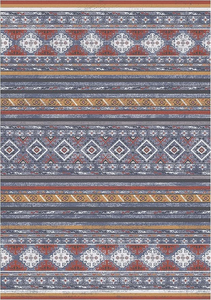 RUGSURE Washable Area Rugs 9' x 12' - 1/6 Thick - Moroccan-Inspired -Stain & Water Resistant Non-Slip - Resistant Rug for Living Room, Bedroom, Nursery, Pet & Child Friendly (Blue and Red)