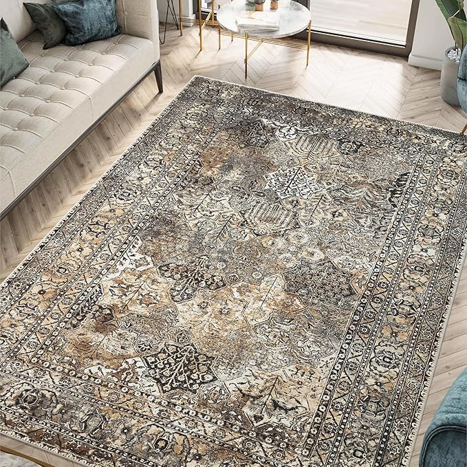 Keen Home Design 4x6 Rug - Machine Washable Area Rug with Non-Slip Backing, Ideal for Living Room, Dining Room, Bedroom - Vintage, Easy Clean, Durable, Low Pile Rug - (4' x 6')
