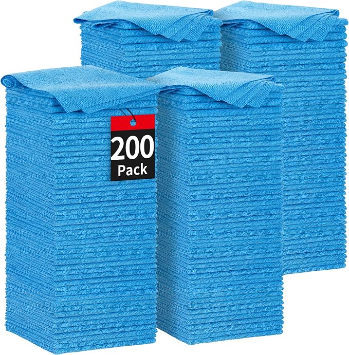 HOMERHYME Microfiber Cleaning Cloth, 200 Pack Blue Cleaning Rags Microfiber by HOMERHYME