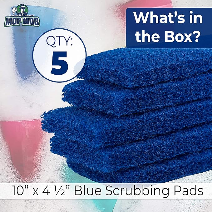 Medium Duty XL Blue Scouring Pad 5 Pack. 10 x 4.5in Large Multipurpose Nylon - Image 3