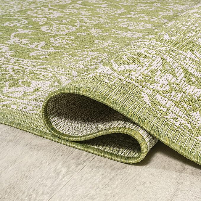 JONATHAN Y Weave Floral Indoor Outdoor Square Area Rug 5X5 Green/Cream, Tela Bohemian Textured for Backyard, Patio, Porch, Easy-Cleaning, High Traffic, Pet-Friendly, Non-Shedding (SMB100D-5SQ)