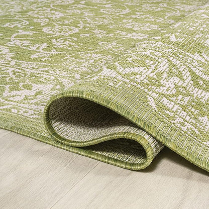JONATHAN Y Weave Floral Indoor Outdoor Square Area Rug 5X5 Green/Cream, Tela Bohemian Textured for Backyard, Patio, Porch, Easy-Cleaning, High Traffic, Pet-Friendly, Non-Shedding (SMB100D-5SQ)