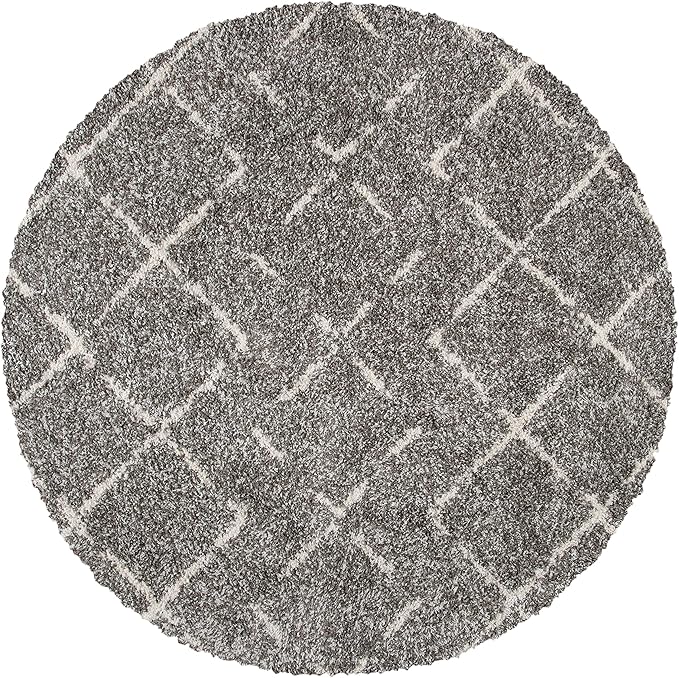 SAFAVIEH Arizona Shag Collection 6'7" Round Brown / Ivory ASG743B Moroccan Diamond Non-Shedding Living Room Bedroom Dining Room Entryway Plush 1.6-inch Thick Area Rug