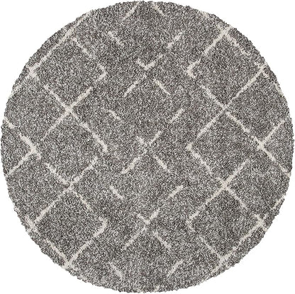 SAFAVIEH Arizona Shag Collection 6'7" Round Brown / Ivory ASG743B Moroccan Diamond Non-Shedding Living Room Bedroom Dining Room Entryway Plush 1.6-inch Thick Area Rug