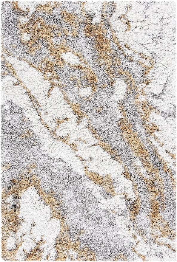 SAFAVIEH Horizon Shag Collection Area Rug - 9' x 12', Grey & Gold, Modern Abstract Design, Non-Shedding & Easy Care, 2.6-inch Thick Ideal for High Traffic Areas in Living Room, Bedroom (HZN890D)
