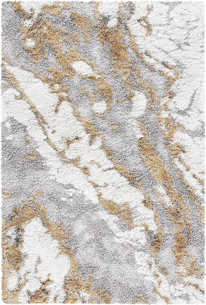 SAFAVIEH Horizon Shag Collection Area Rug - 9' x 12', Grey & Gold, Modern Abstract Design, Non-Shedding & Easy Care, 2.6-inch Thick Ideal for High Traffic Areas in Living Room, Bedroom (HZN890D)