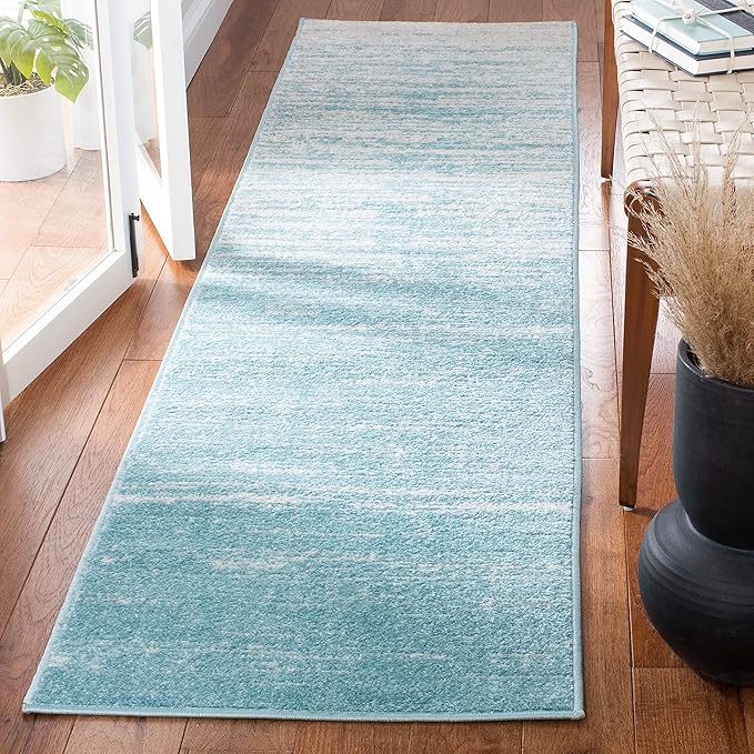 SAFAVIEH Adirondack Collection Runner Rug - 2'6" x 6', Aqua & Ivory, Modern Ombre Design, Non Shedding & Easy to Clean, Ideal for Hallway, Foyer, Kitchen, Entryway, Bedroom (ADR113J)