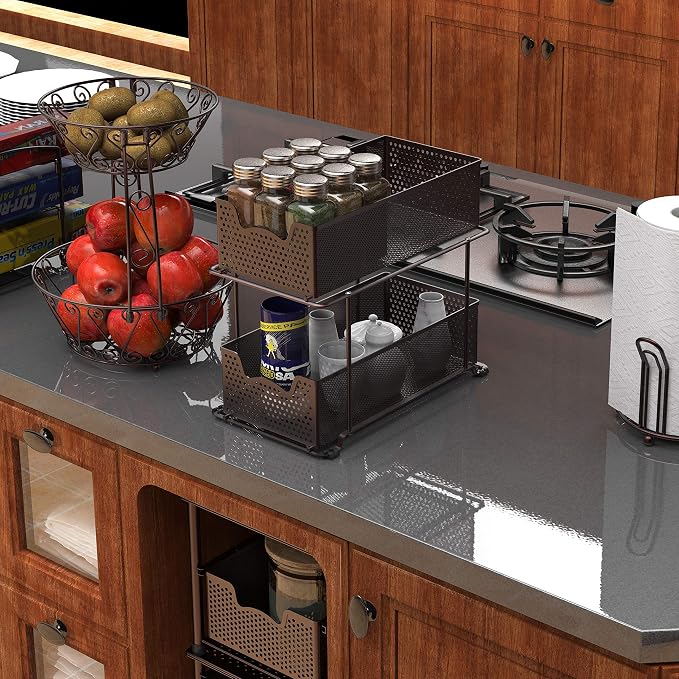 SIMPLE HOUSEWARE 2 Tier Sliding Cabinet Basket Organizer Drawer - Image 5