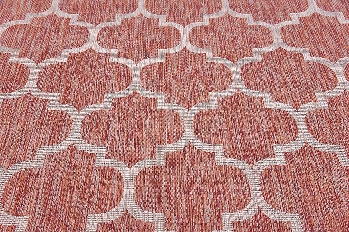 Unique Loom Outdoor Trellis Collection Area Rug (7' 1" x 10' Rectangle, Rust Red/ Ivory)