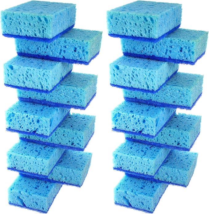 Blue Multi Use Scrub Sponge. Made in Europe. 18 Pack, 4.3x2.8x1.4 inches. Heavy by Okleen