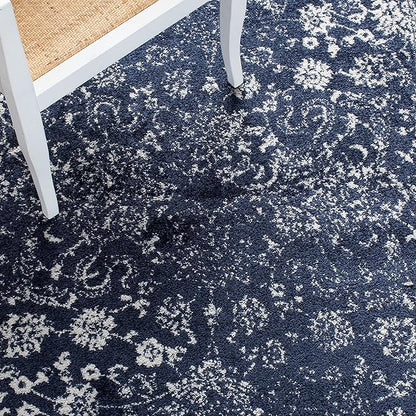 SAFAVIEH Adirondack Collection Area Rug - 4' Square, Navy & Ivory, Distressed Vintage Floral Design, Non-Shedding & Easy to Clean, Ideal for Living Room, Bedroom, Dining Space (ADR109N)