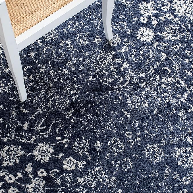 SAFAVIEH Area Rug 6x9 - Adirondack Collection - Navy & Ivory, Distressed Vintage Floral Design, Non-Shedding & Easy to Clean, Ideal for Living Room, Bedroom, Dining Space (ADR109N)