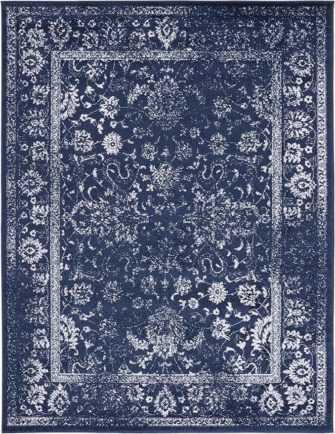 SAFAVIEH Area Rug 6x9 - Adirondack Collection - Navy & Ivory, Distressed Vintage Floral Design, Non-Shedding & Easy to Clean, Ideal for Living Room, Bedroom, Dining Space (ADR109N)