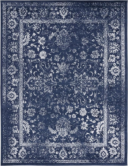 SAFAVIEH Area Rug 6x9 - Adirondack Collection - Navy & Ivory, Distressed Vintage Floral Design, Non-Shedding & Easy to Clean, Ideal for Living Room, Bedroom, Dining Space (ADR109N)