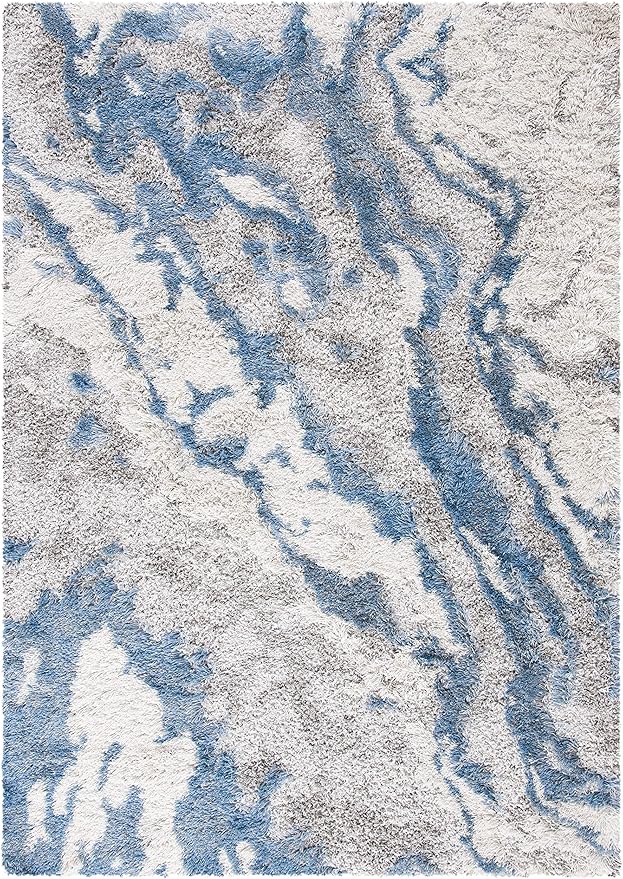 SAFAVIEH Horizon Shag Collection Area Rug - 9' x 12', Grey & Blue, Modern Abstract Design, Non-Shedding & Easy Care, 2-inch Thick Ideal for High Traffic Areas in Living Room, Bedroom (HZN890G)